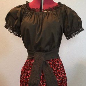 Black & Red 2 Piece Tater Sax & Cactus Flower Woman's Square Dancing Dress